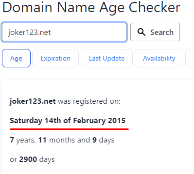 umur domain joker123.net